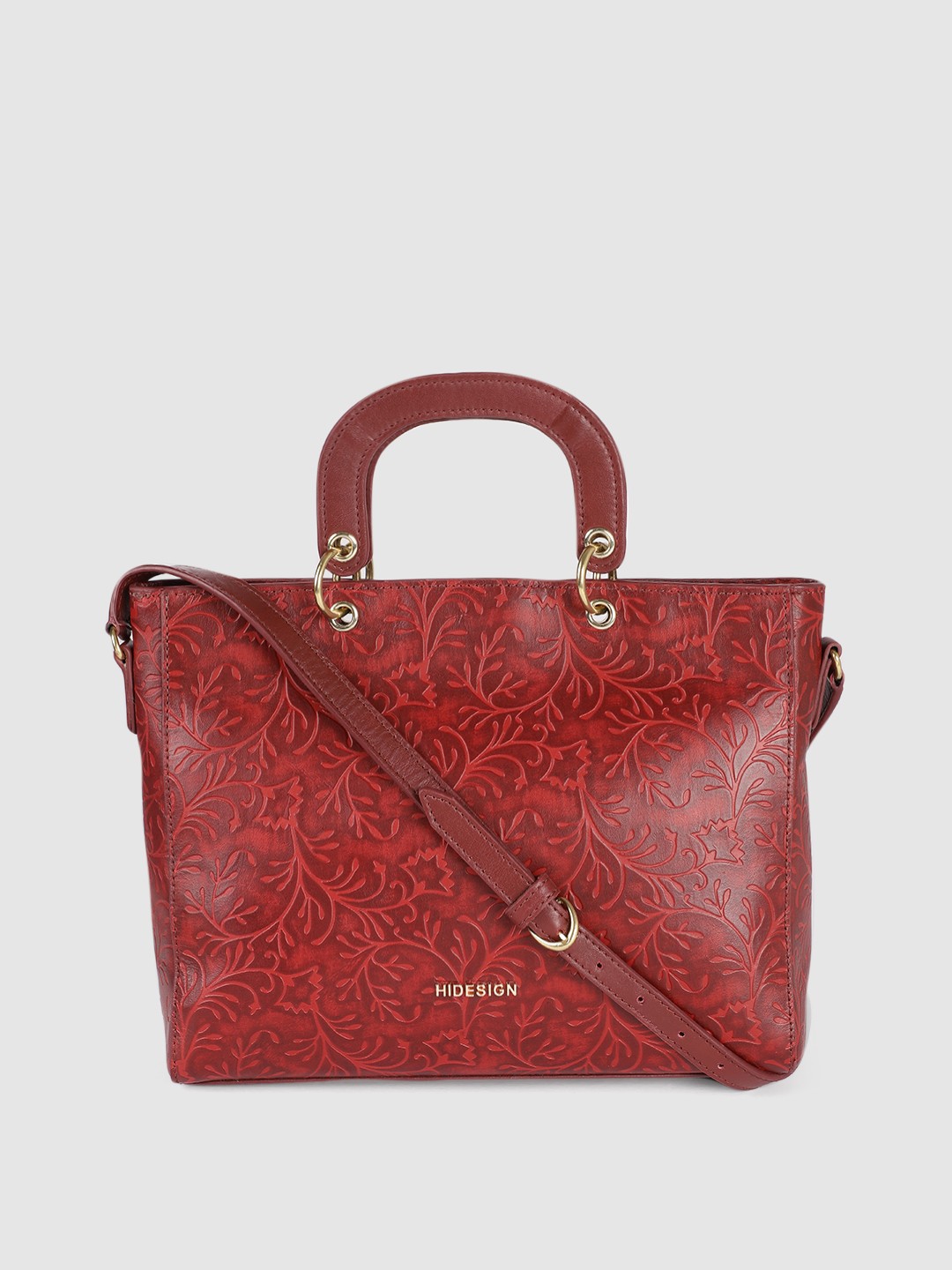

Hidesign Red Textured Leather Structured Handheld Bag