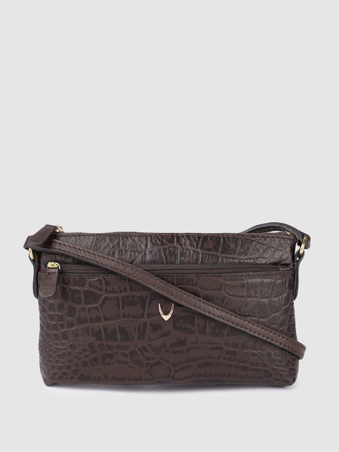 

Hidesign Brown Textured Leather Structured Sling Bag