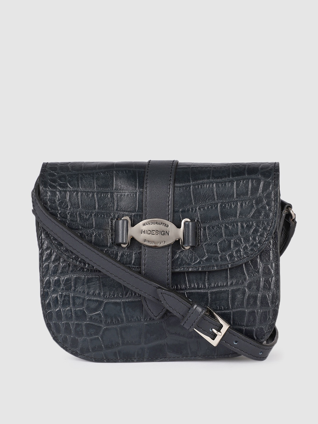 

Hidesign Women Navy Blue Textured Leather Sling Bag