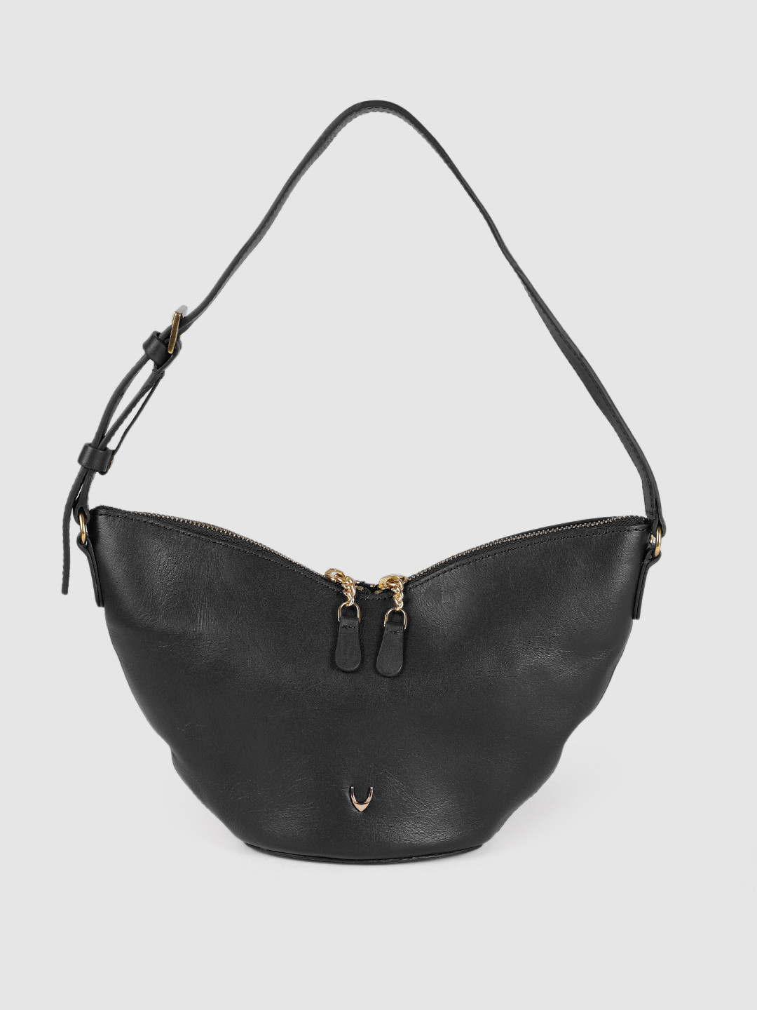 

Hidesign Black Leather Solid Hobo Bag