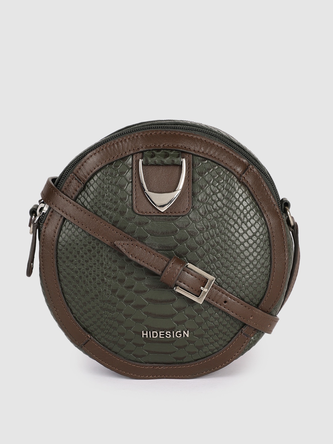 

Hidesign Olive Green Animal Textured Leather Structured Sling Bag
