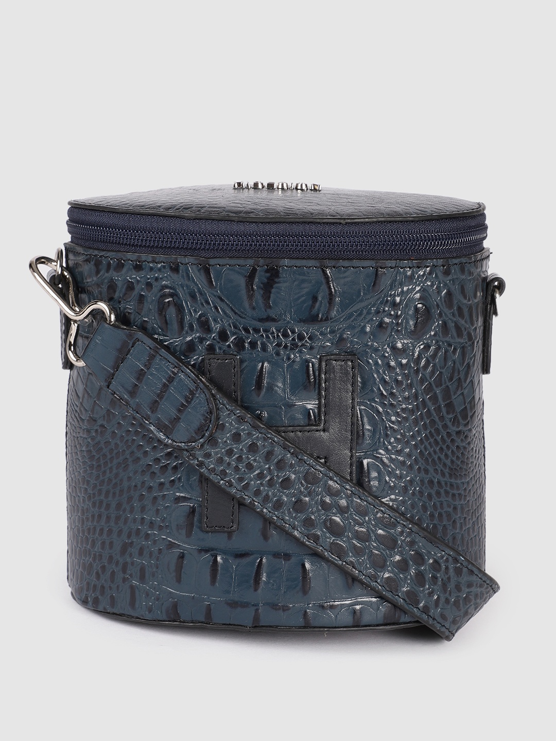 

Hidesign Women Navy Blue Textured Leather Sling Bag