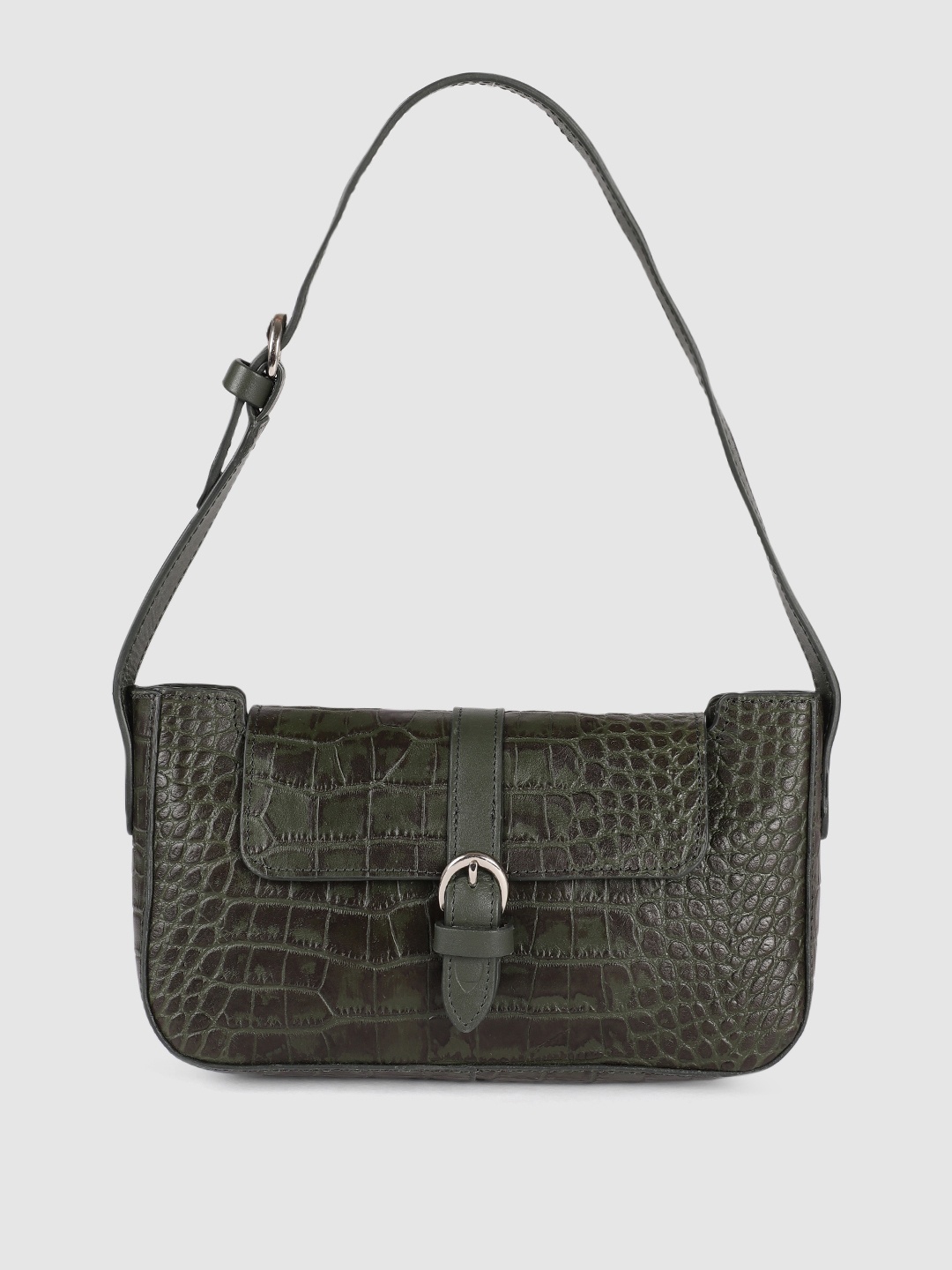 

Hidesign Olive Green Animal Textured Leather Structured Shoulder Bag