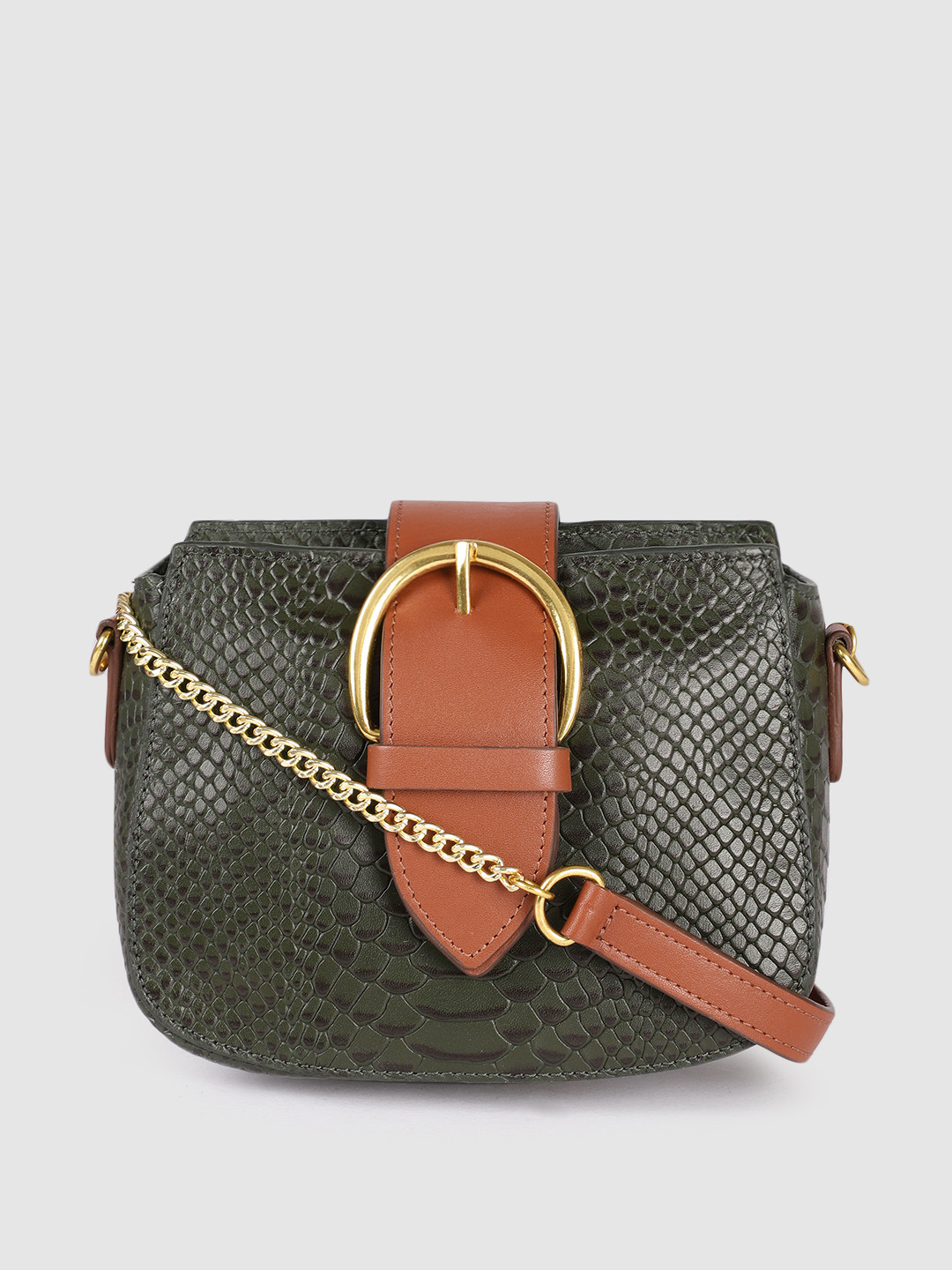 

Hidesign Green Textured Leather Structured Sling Bag