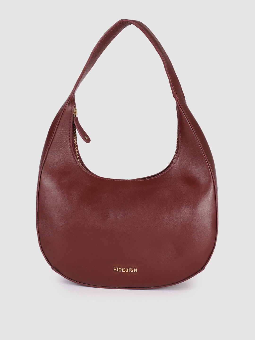 

Hidesign Maroon Leather Structured Hobo Bag