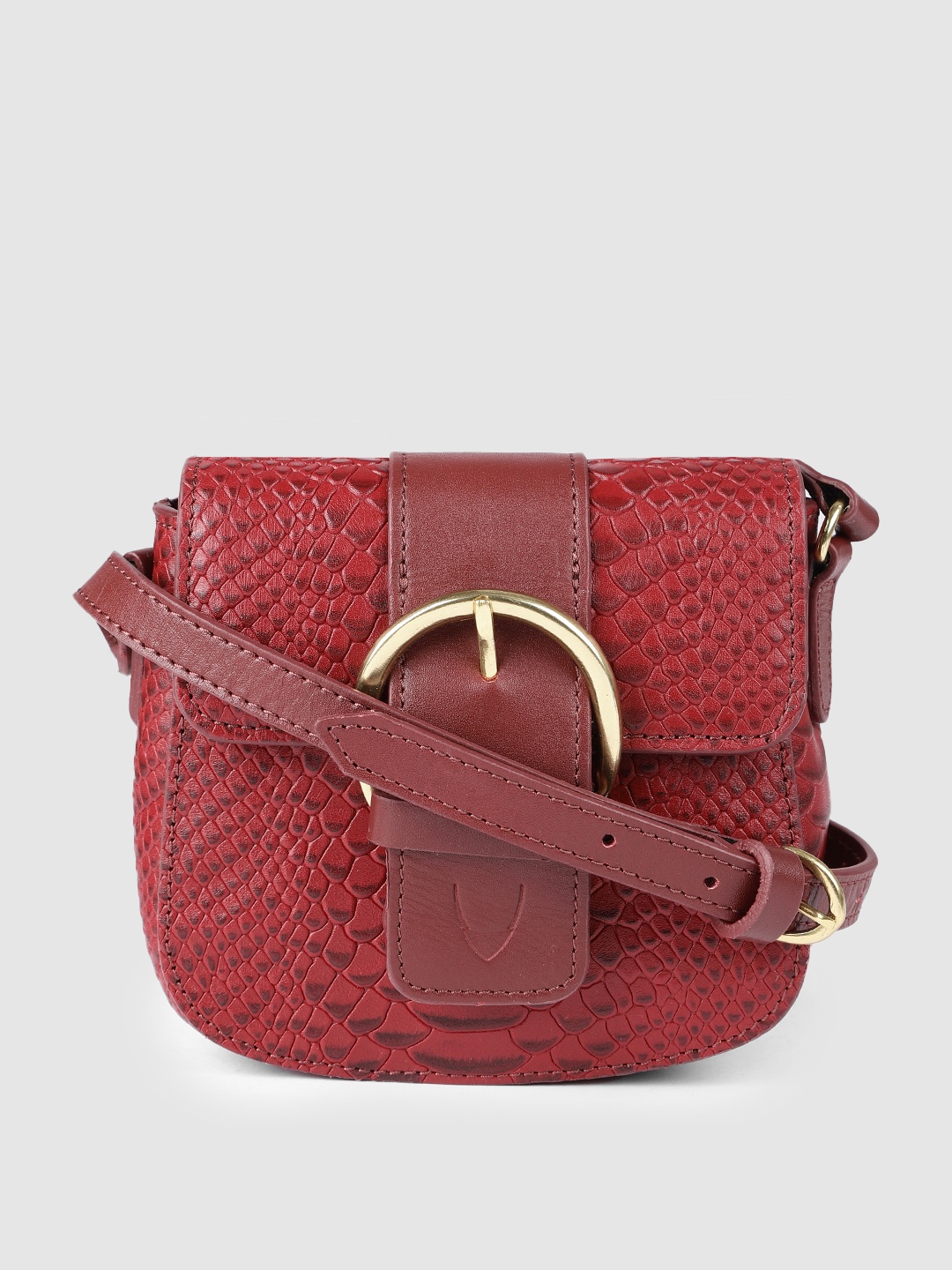 

Hidesign Maroon Textured Leather Structured Sling Bag