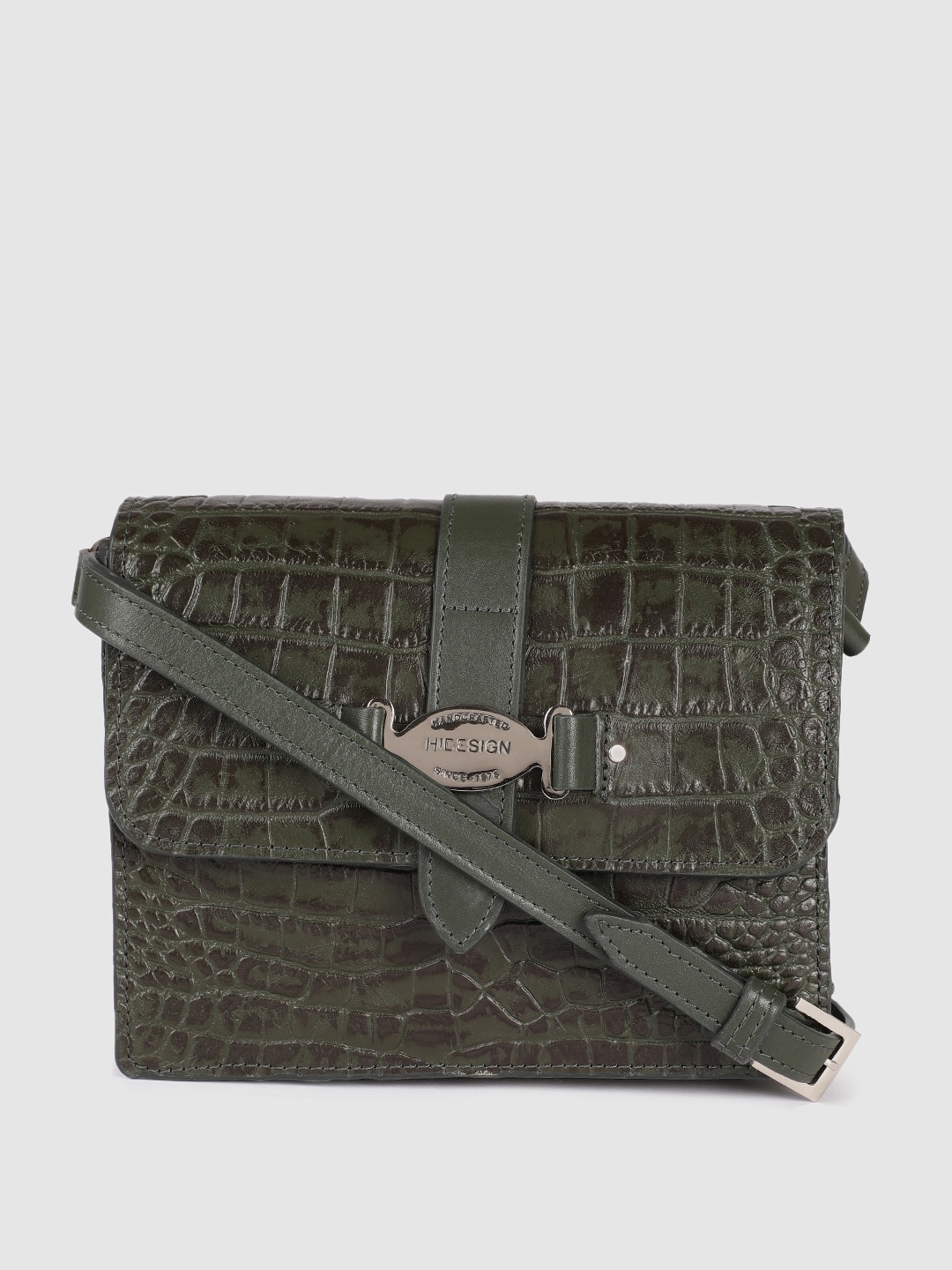 

Hidesign Green Colourblocked Leather Structured Sling Bag