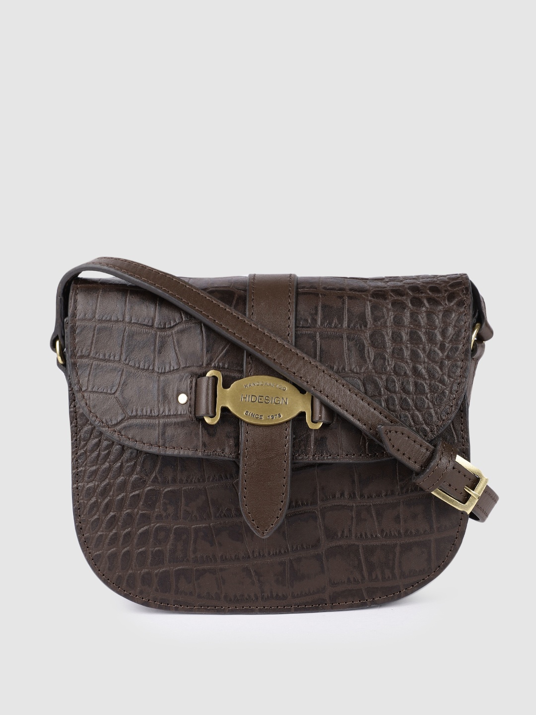 

Hidesign Brown Textured Leather Structured Sling Bag