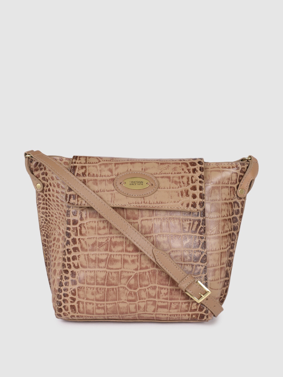 

Hidesign Nude-Coloured Textured Leather Structured Sling Bag