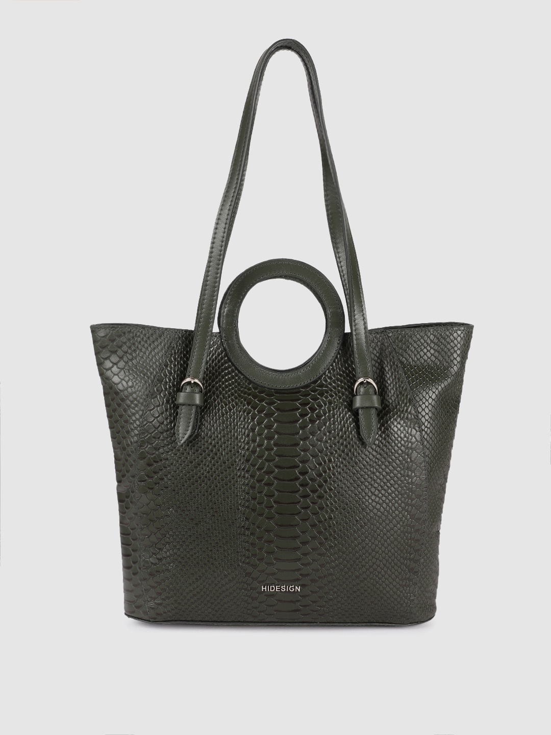 

Hidesign Olive Green Animal Textured Leather Structured Shoulder Bag