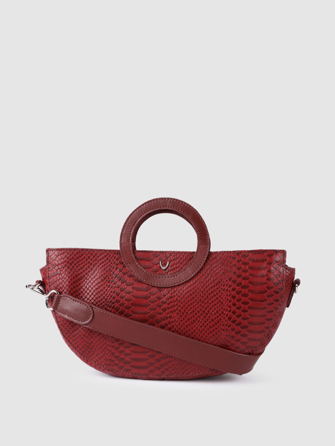 

Hidesign Maroon Textured Leather Structured Handheld Bag