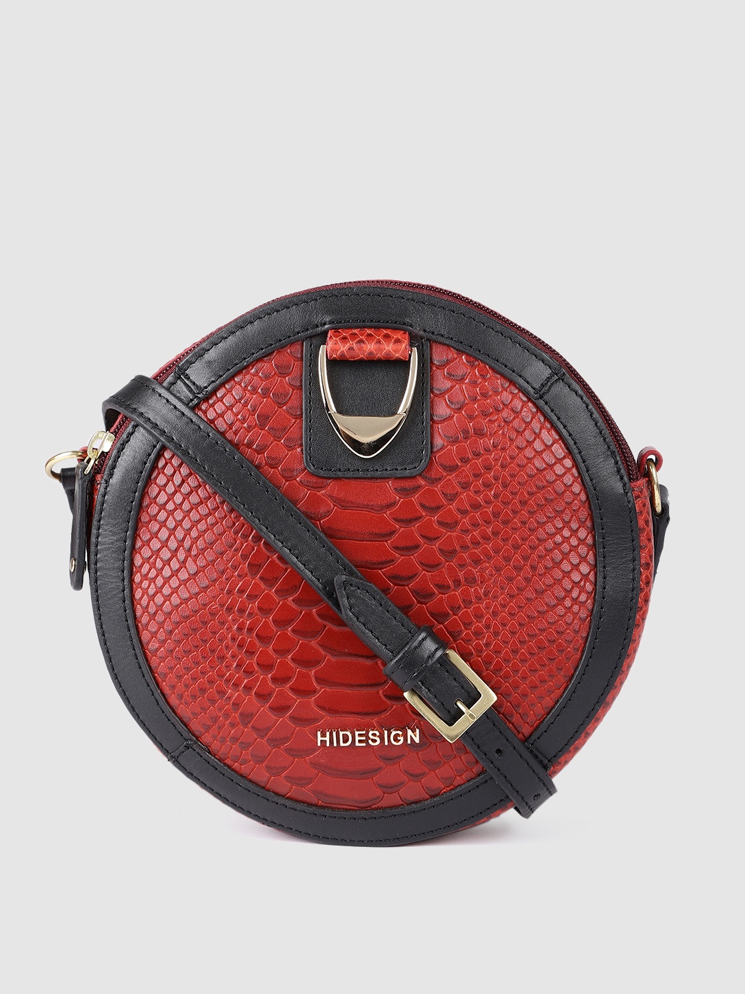 

Hidesign Red Textured Leather Structured Sling Bag