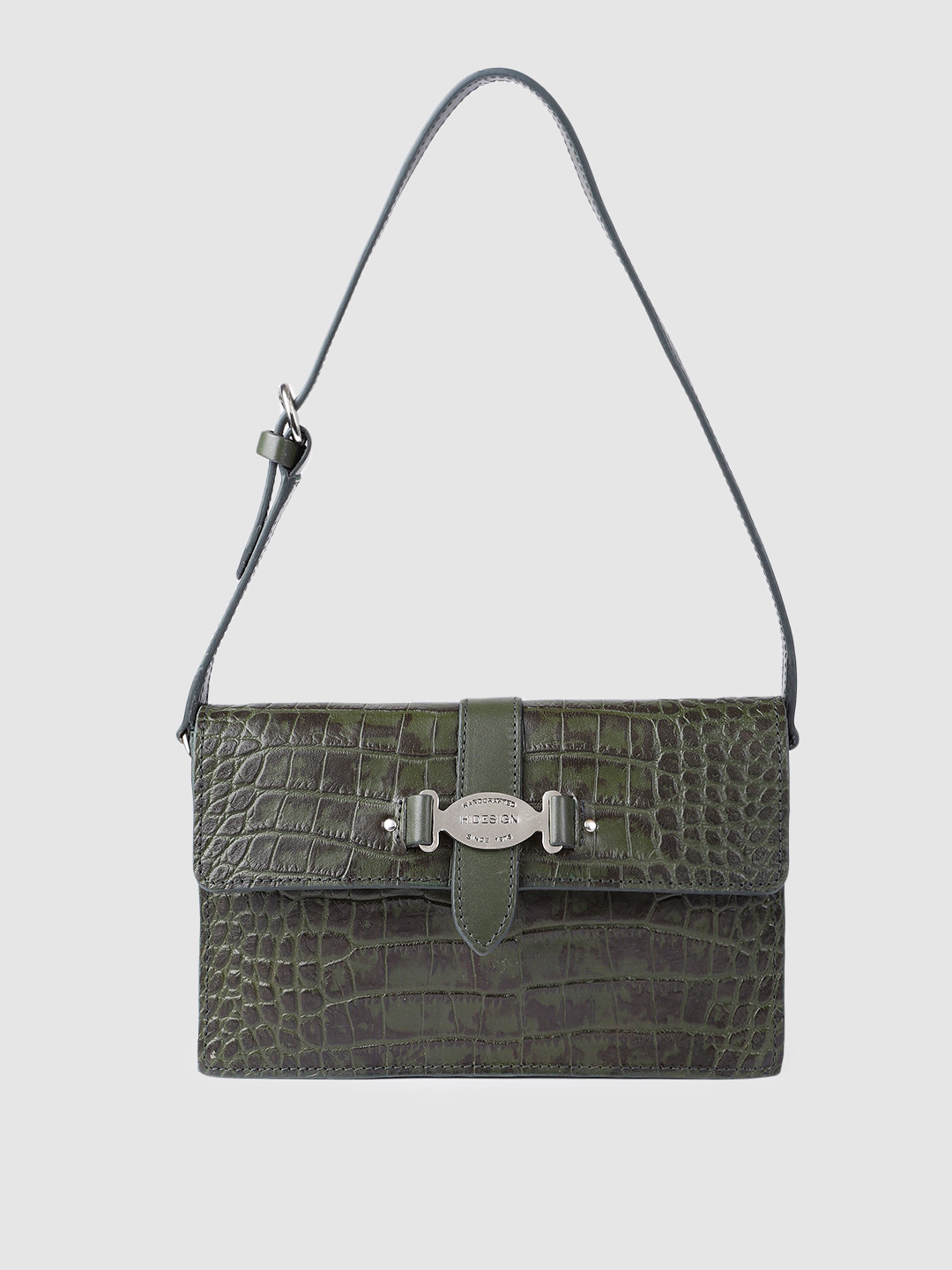 

Hidesign Olive Green Animal Textured Leather Structured Shoulder Bag