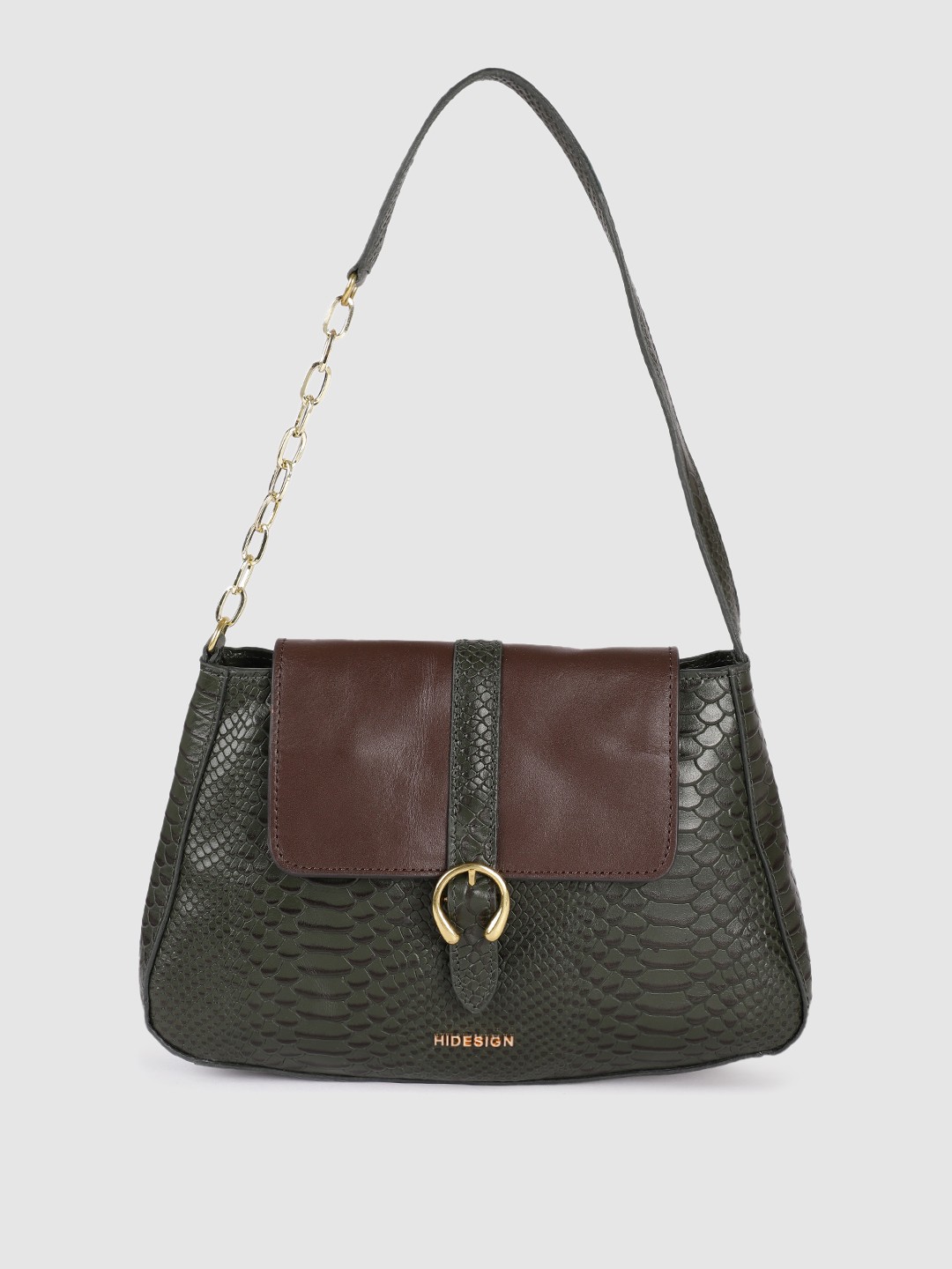 

Hidesign Green Textured Leather Structured Shoulder Bag