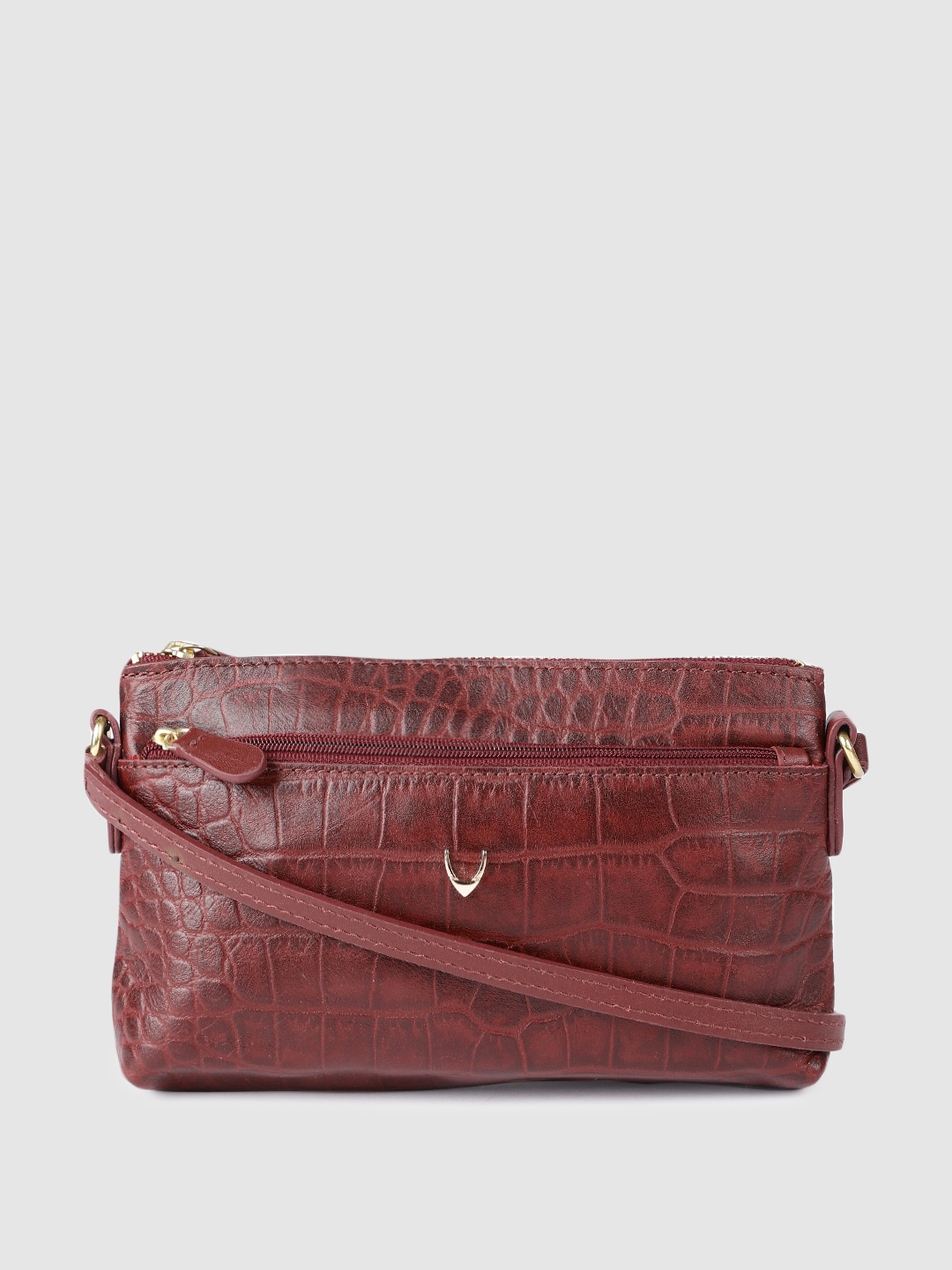 

Hidesign Maroon Animal Textured Leather Structured Sling Bag