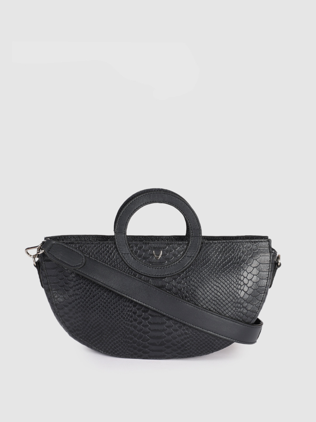 

Hidesign Navy Blue Textured Leather Structured Handheld Bag