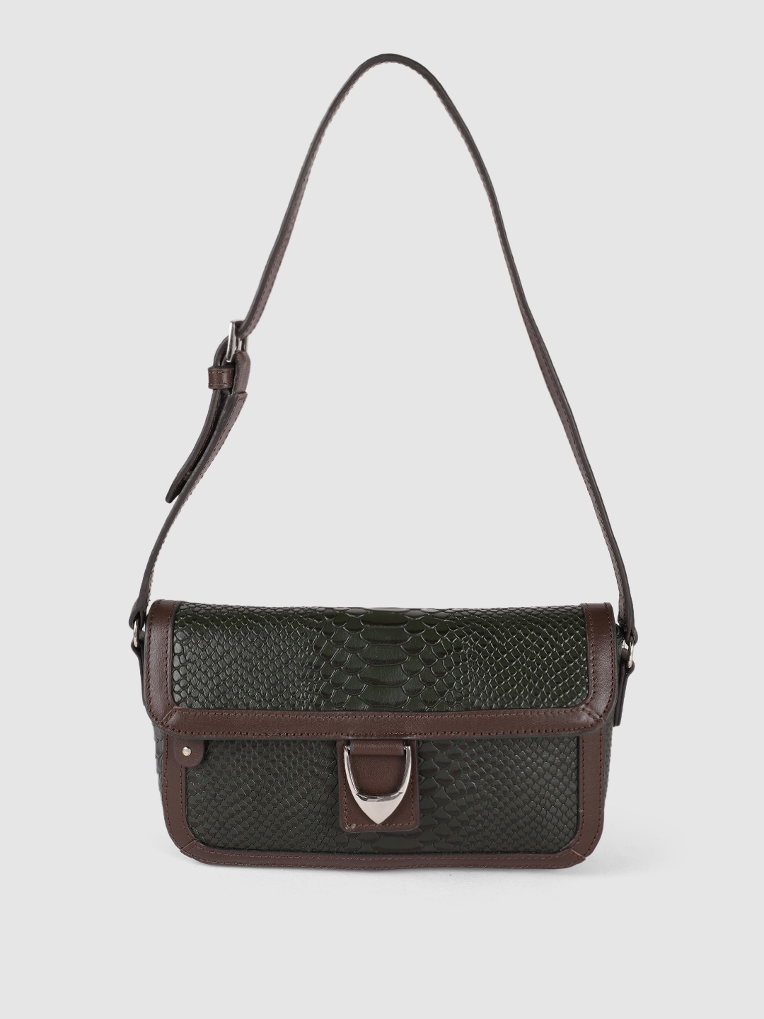 

Hidesign Green Textured Leather Structured Shoulder Bag