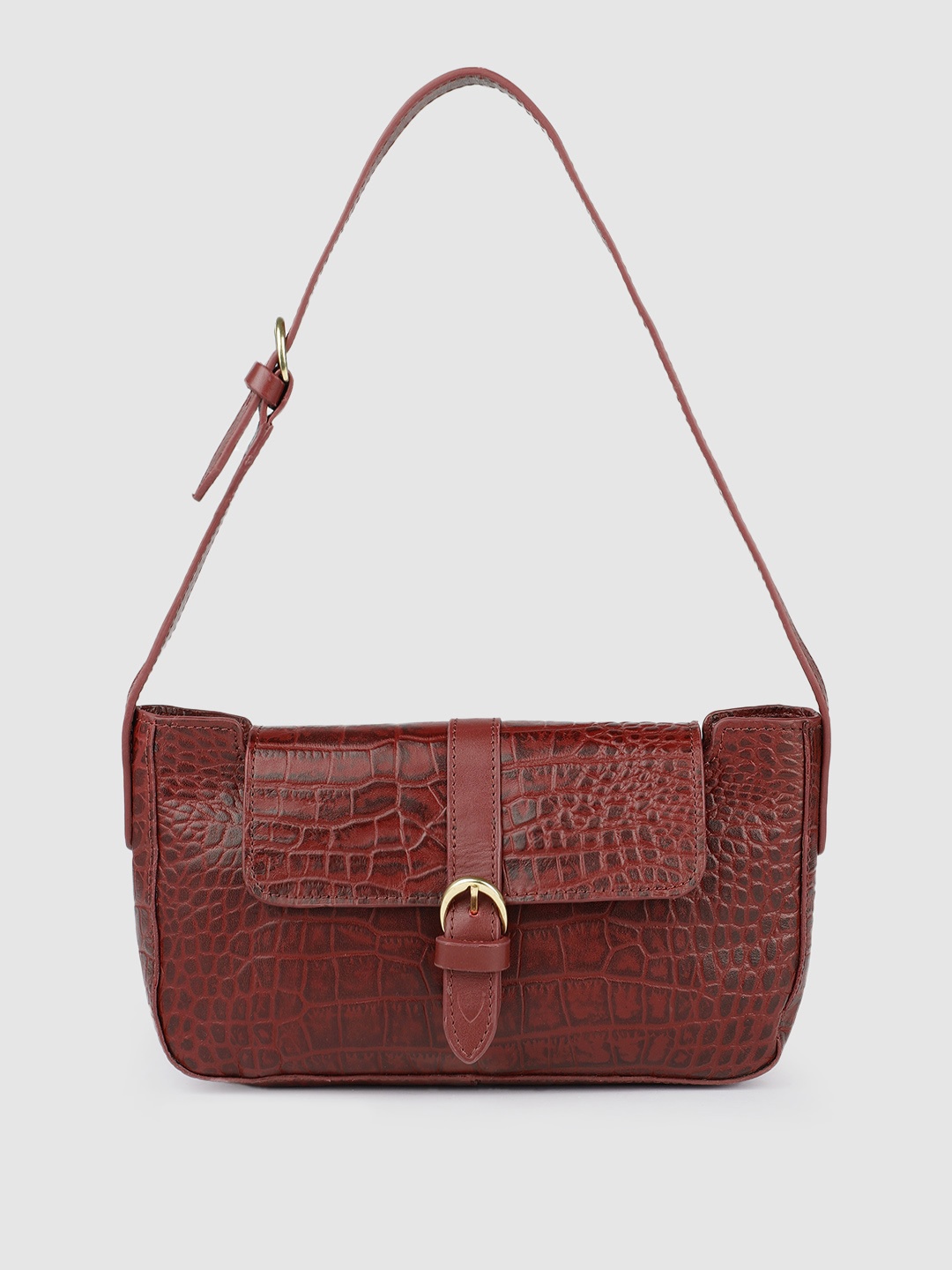 

Hidesign Maroon Textured Leather Structured Shoulder Bag