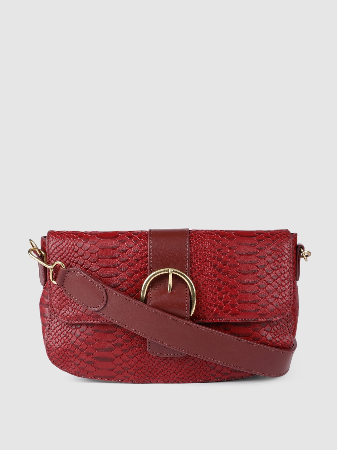 

Hidesign Maroon Textured Leather Structured Shoulder Bag