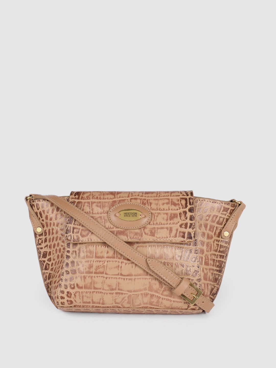 

Hidesign Nude-Coloured Textured Leather Structured Sling Bag