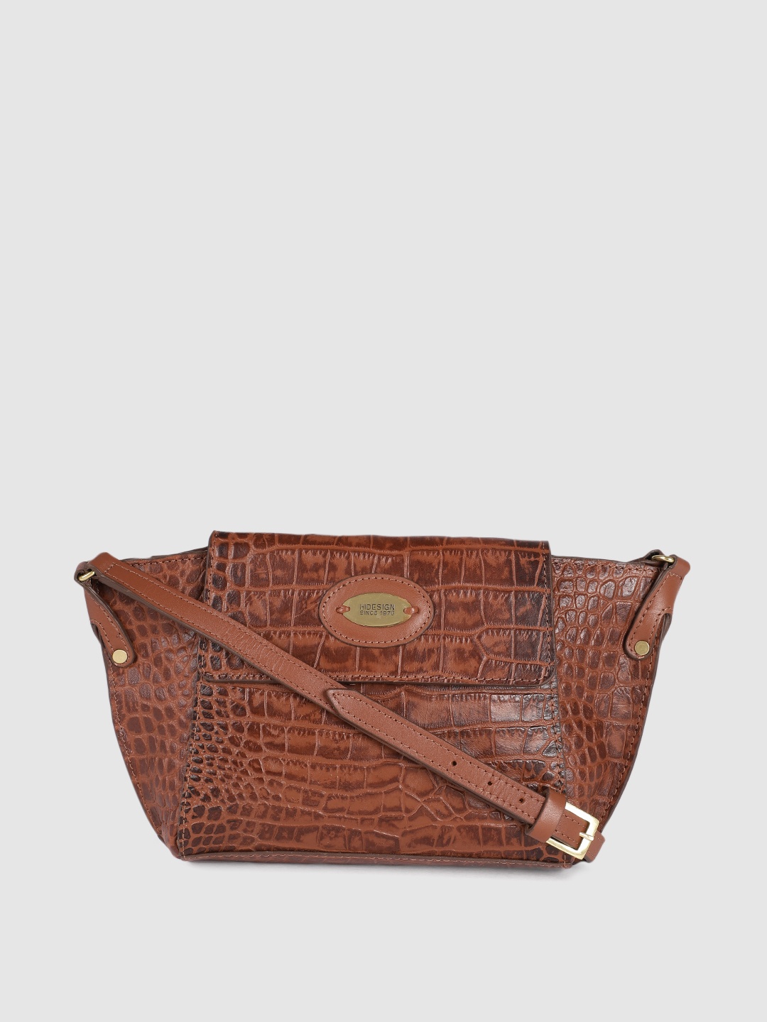 

Hidesign Tan Animal Textured Leather Structured Sling Bag