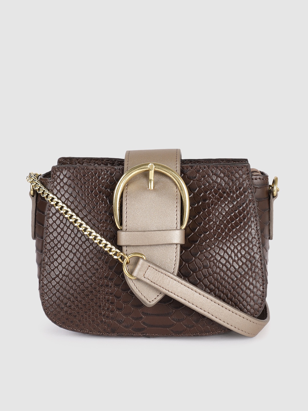 

Hidesign Women Brown Animal Textured Leather Structured Sling Bag