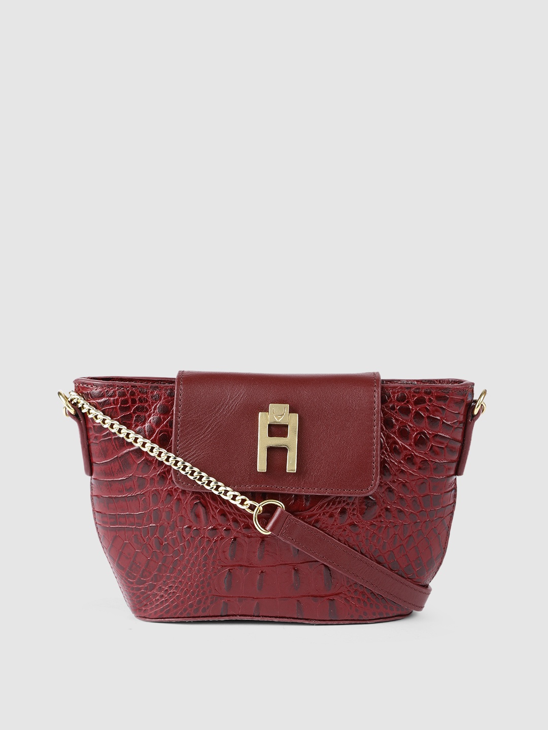 

Hidesign Maroon Animal Textured Leather Structured Sling Bag
