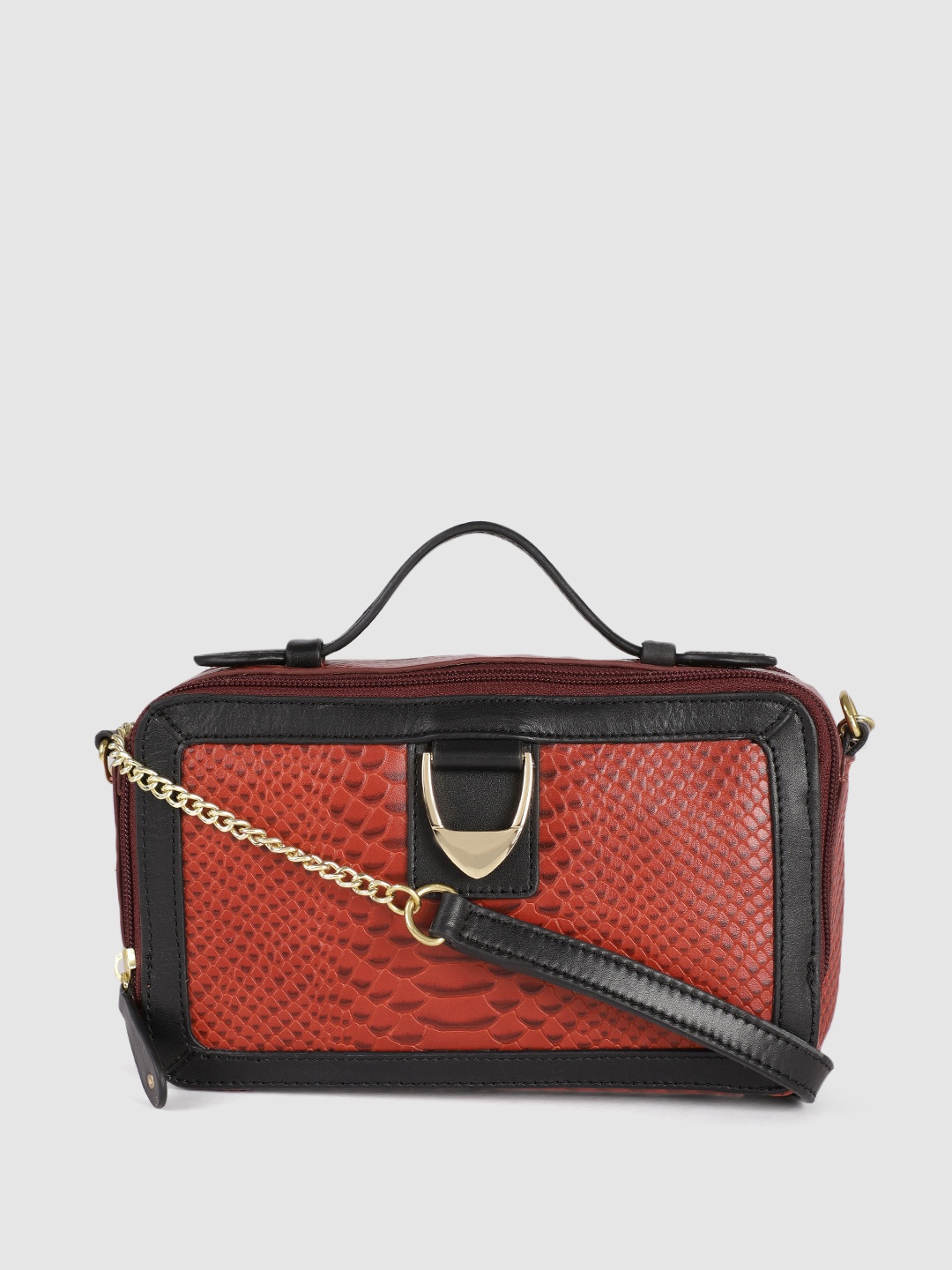 

Hidesign Red Animal Textured Leather Structured Sling Bag