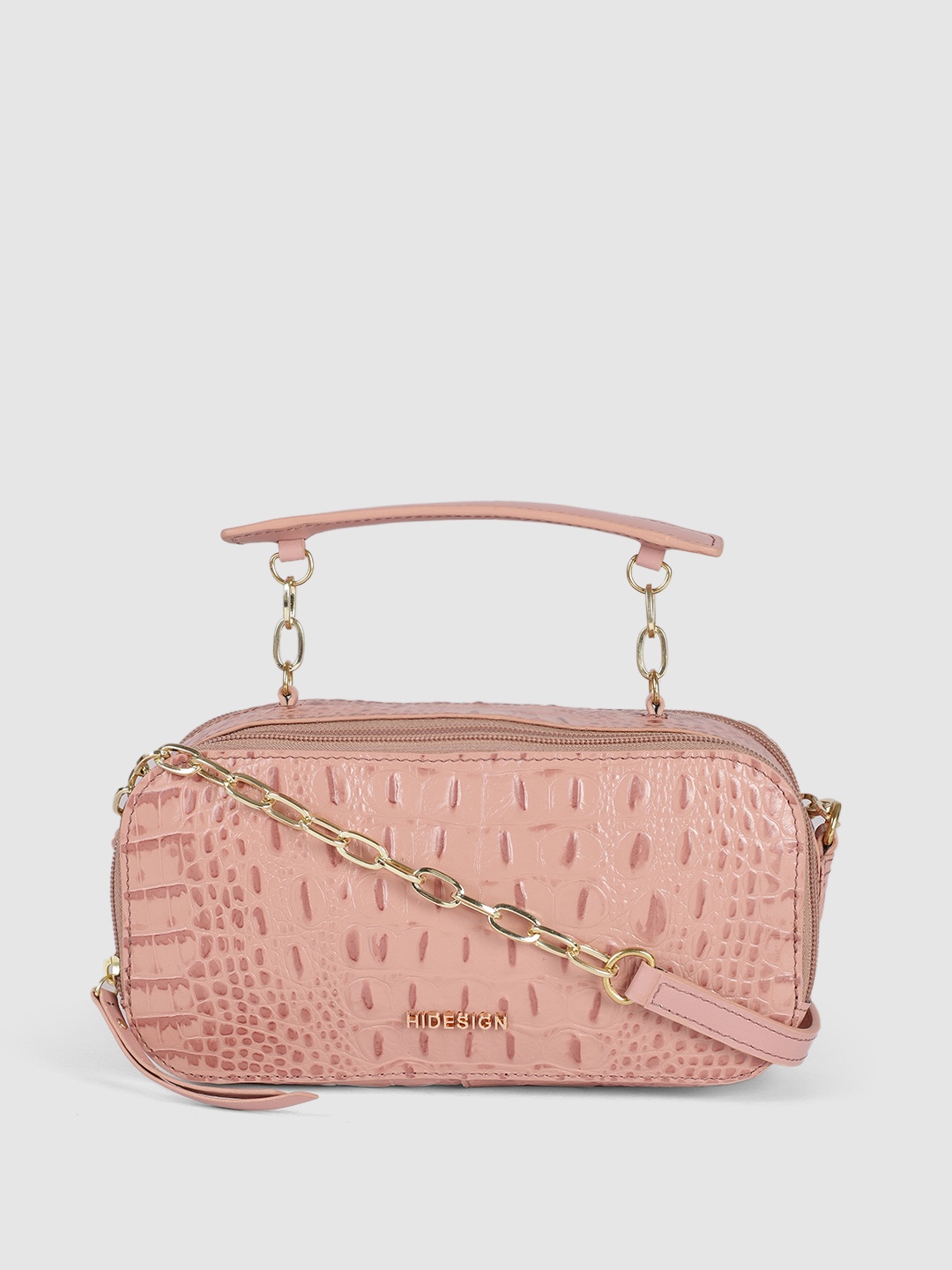 

Hidesign Women Pink Textured Leather Sling Bag
