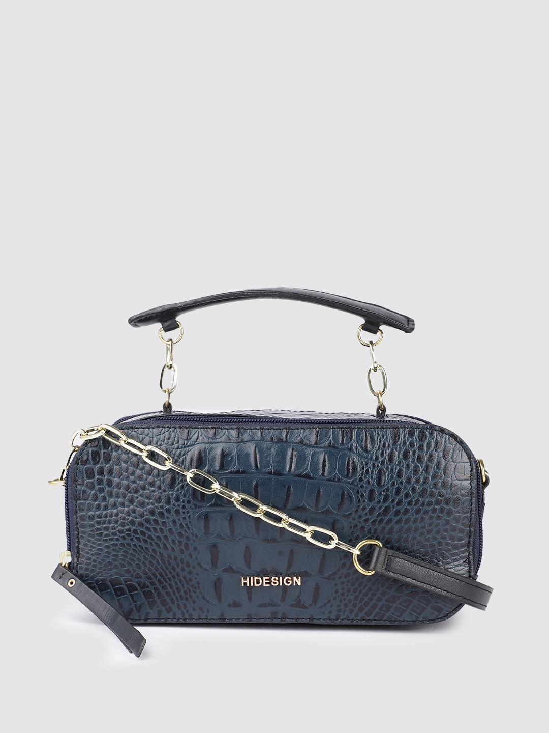 

Hidesign Women Blue Textured Leather Sling Bag