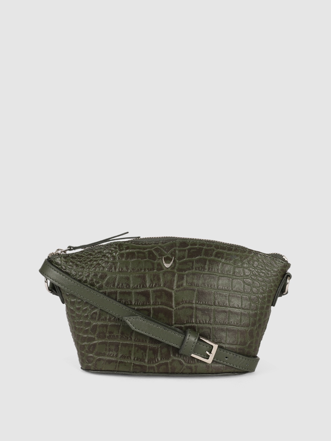 

Hidesign Green Textured Leather Structured Sling Bag