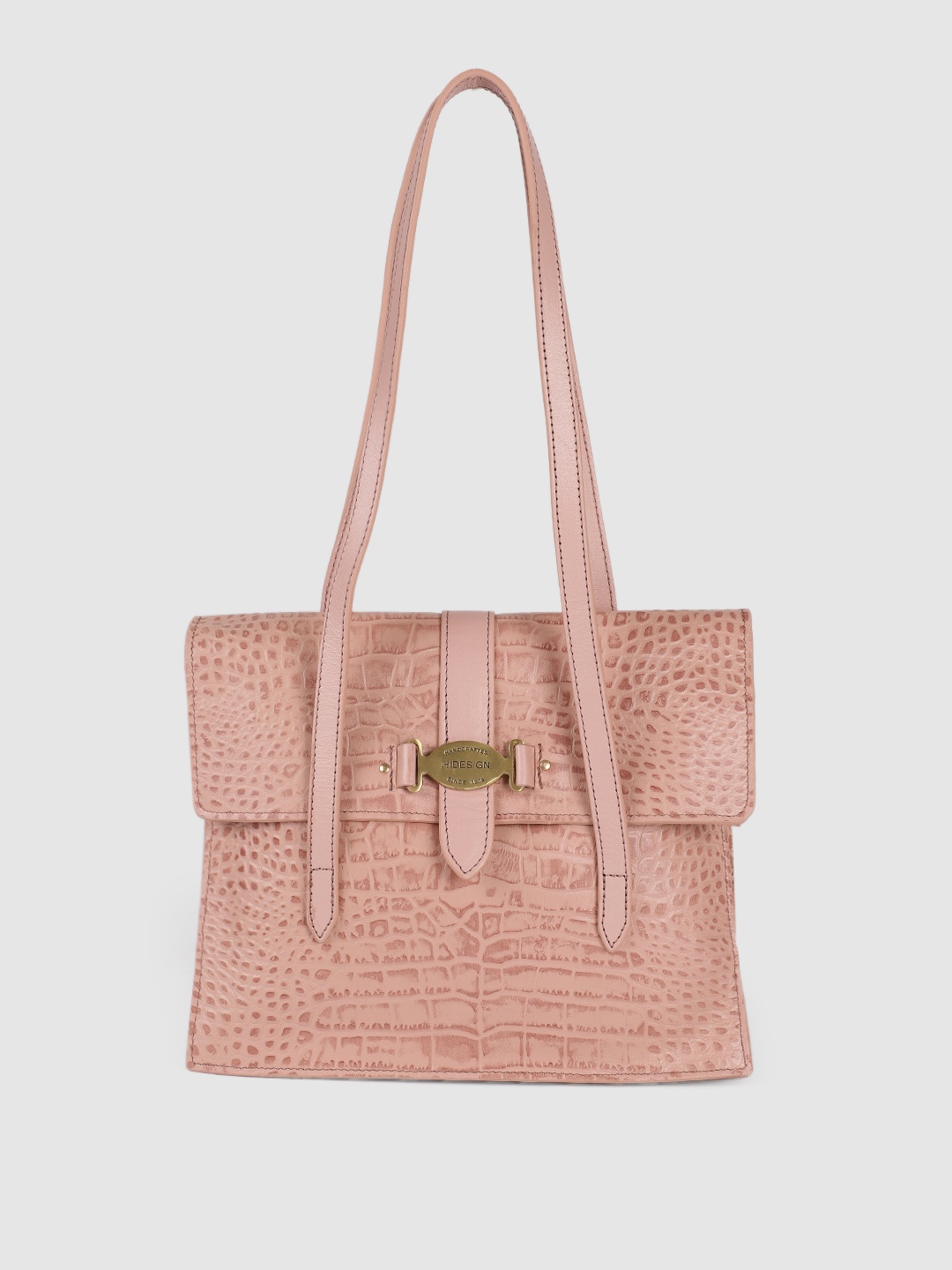 

Hidesign Pink Textured Leather Structured Shoulder Bag