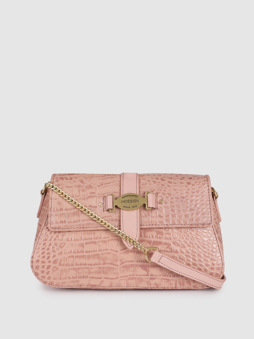 

Hidesign Pink Textured Leather Structured Sling Bag