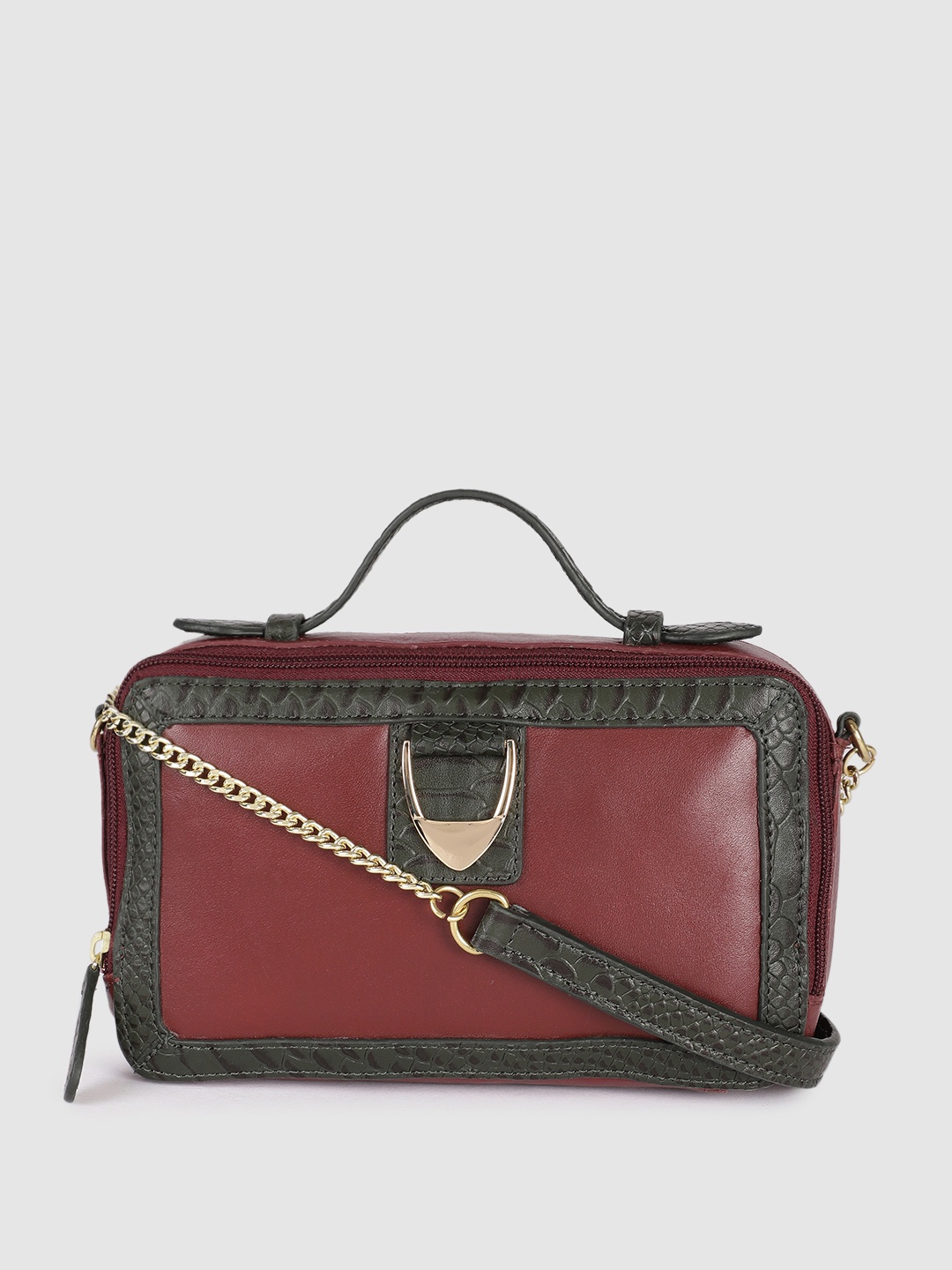 

Hidesign Maroon Leather Structured Sling Bag
