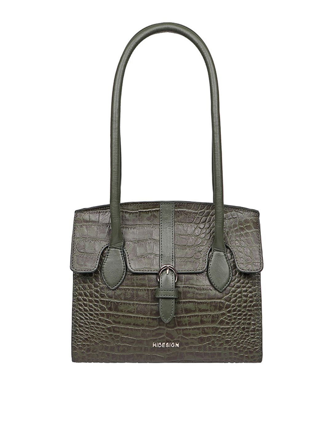 

Hidesign Olive Green Animal Textured Leather Structured Shoulder Bag