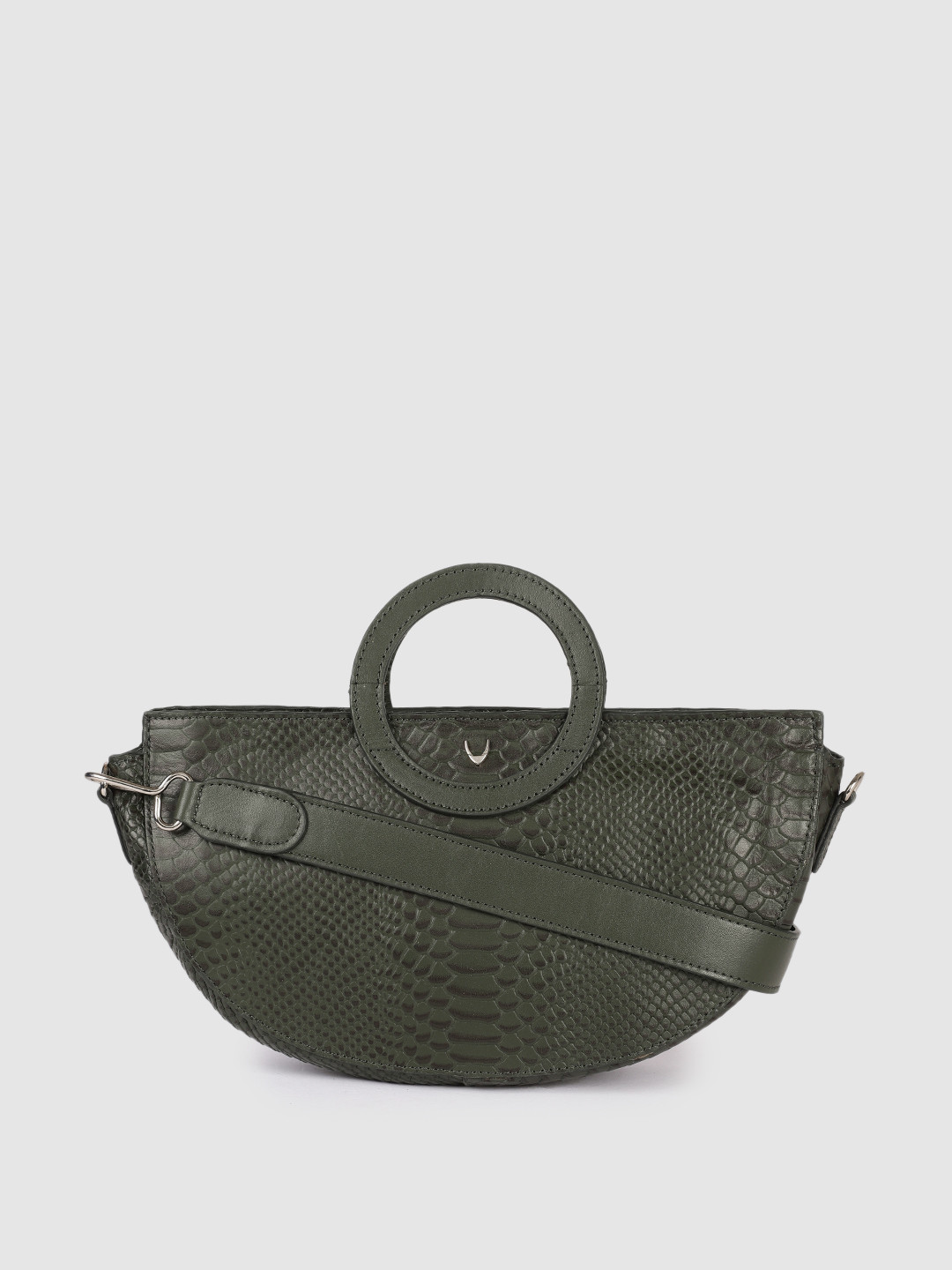 

Hidesign Olive Green Animal Textured Leather Half Moon Handheld Bag