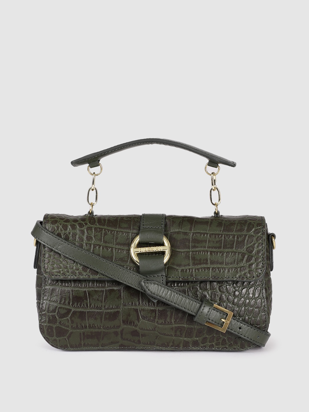 

Hidesign Green Textured Leather Structured Satchel