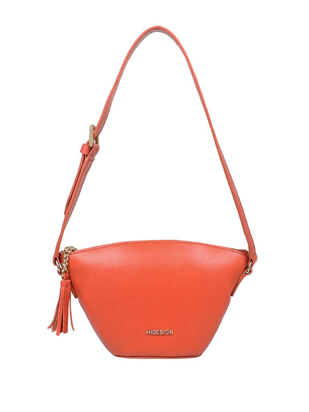 

Hidesign Orange Solid Leather Structured Sling Bag with Tasselled