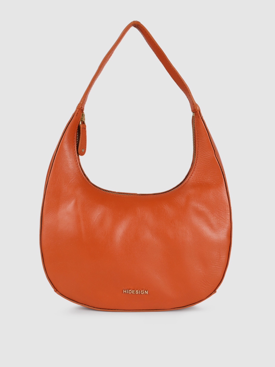 

Hidesign Orange Solid Leather Structured Hobo Bag
