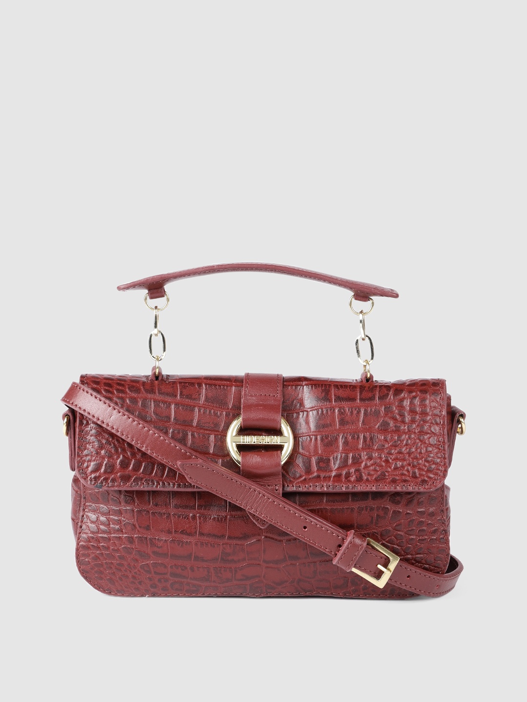 

Hidesign Maroon Animal Textured Leather Structured Satchel