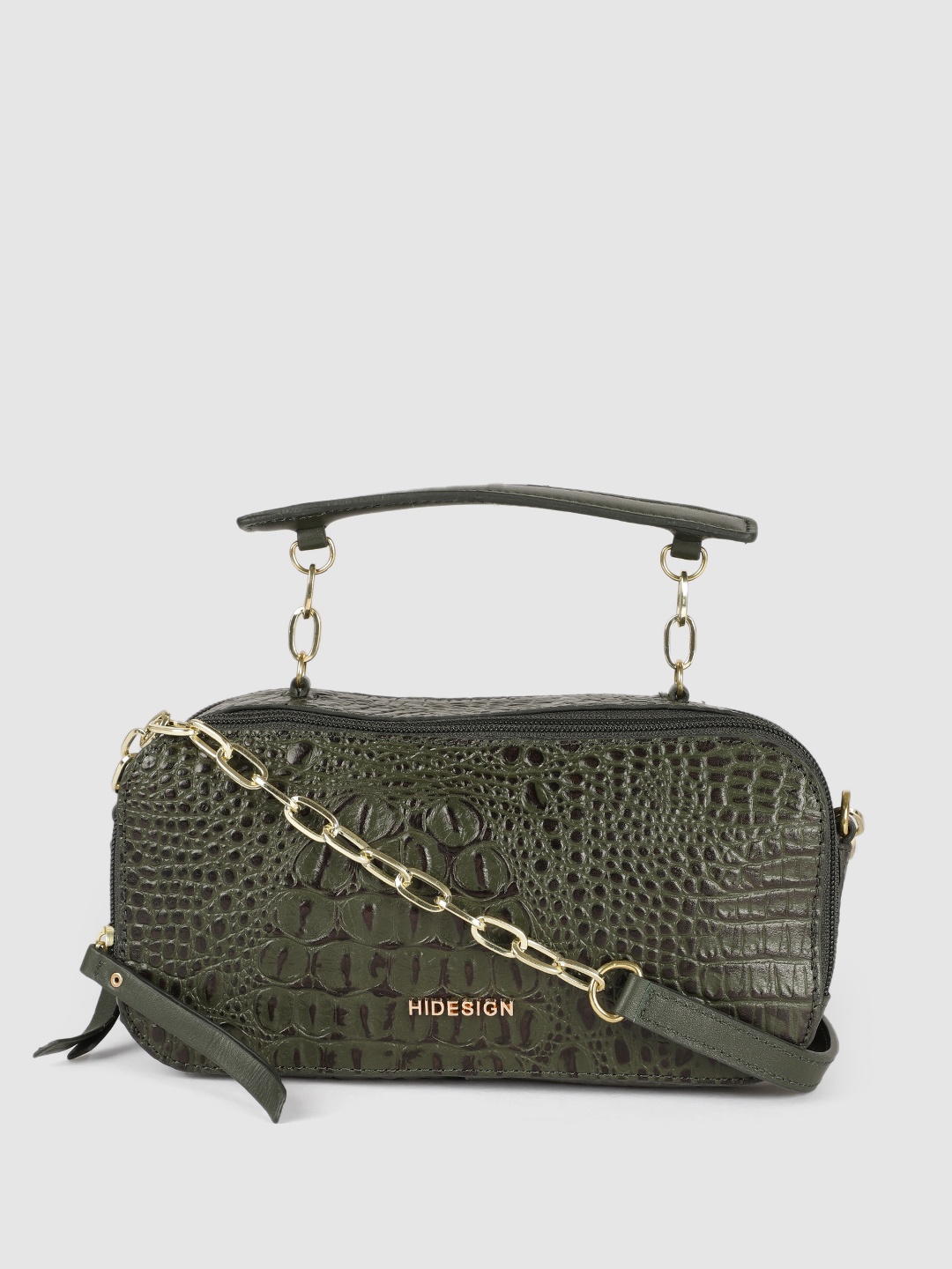 

Hidesign Green Textured Leather Structured Satchel