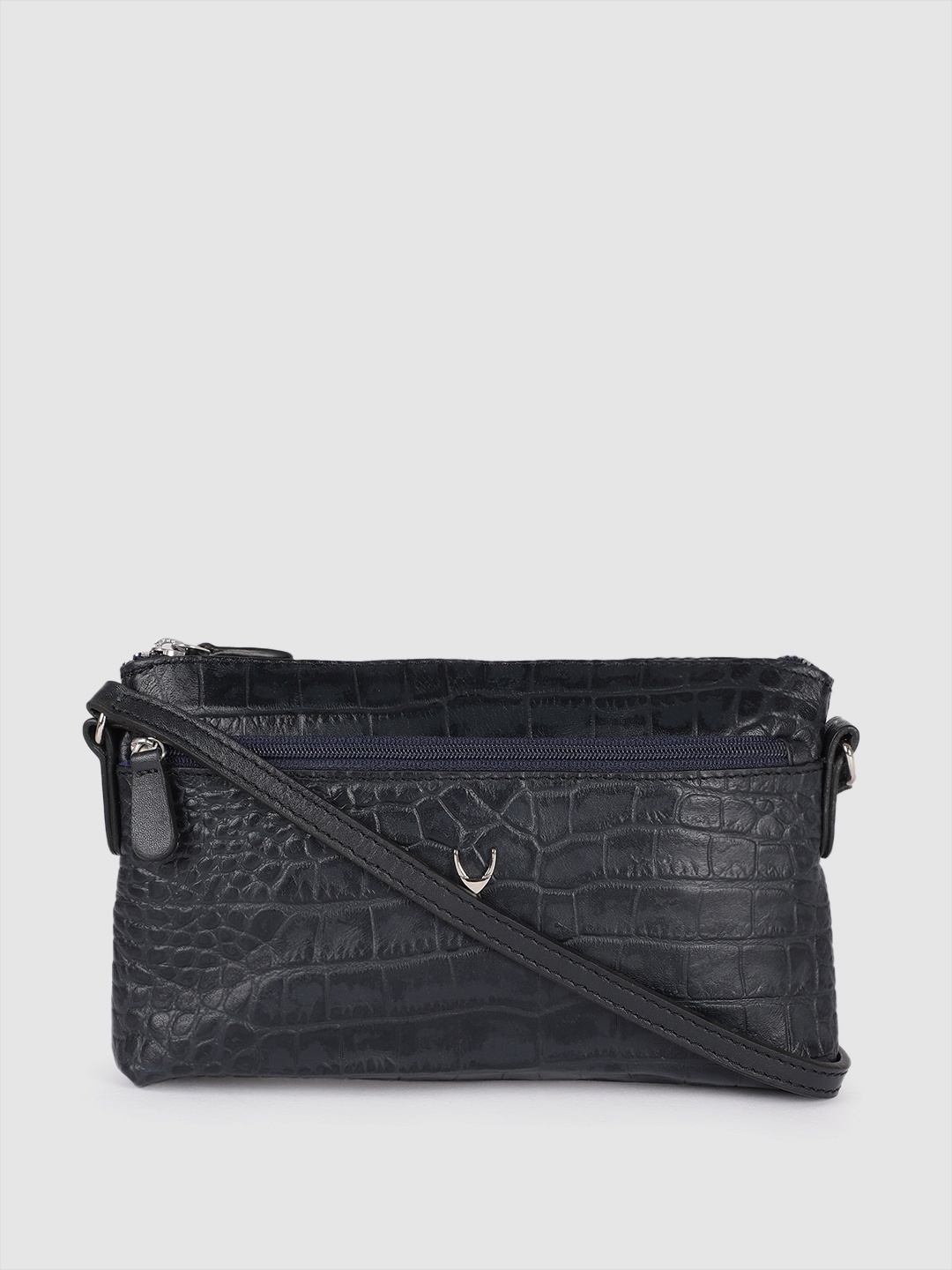 

Hidesign Blue Textured Leather Structured Sling Bag