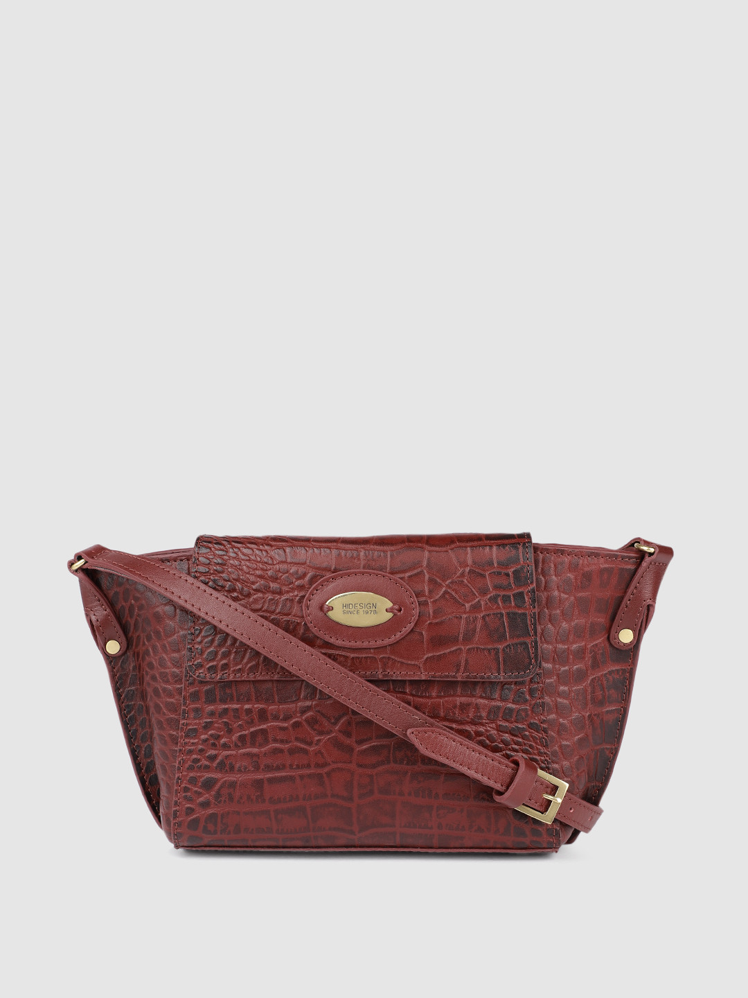

Hidesign Red Textured Leather Structured Sling Bag