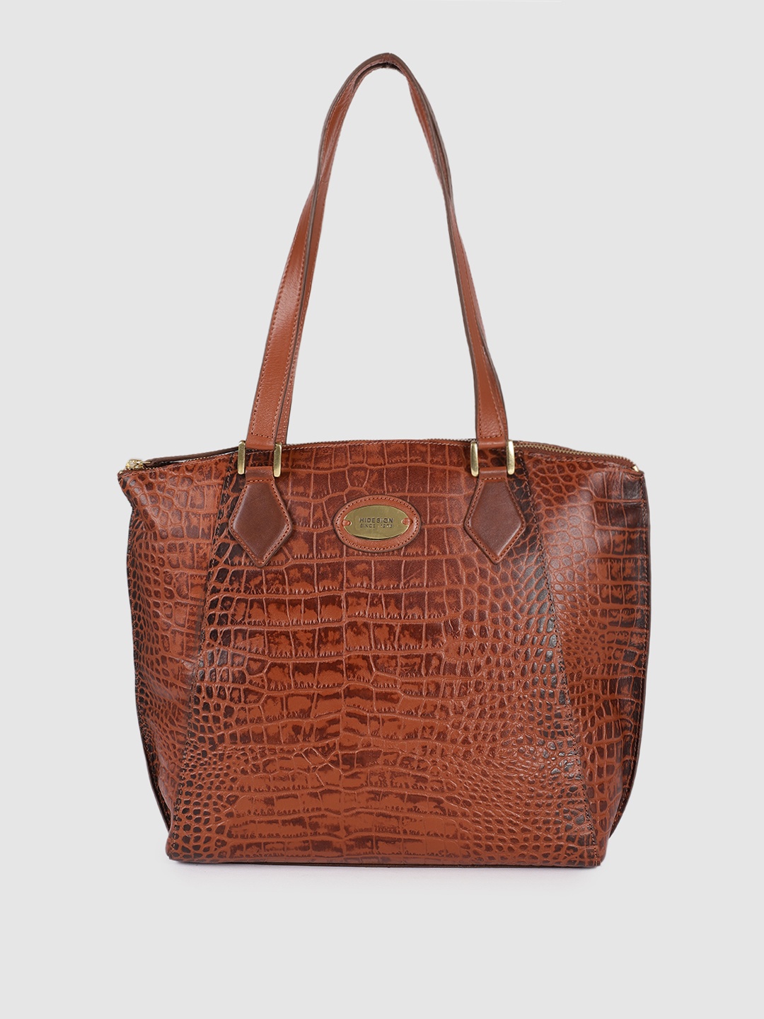 

Hidesign Tan Brown Textured Leather Structured Shoulder Bag