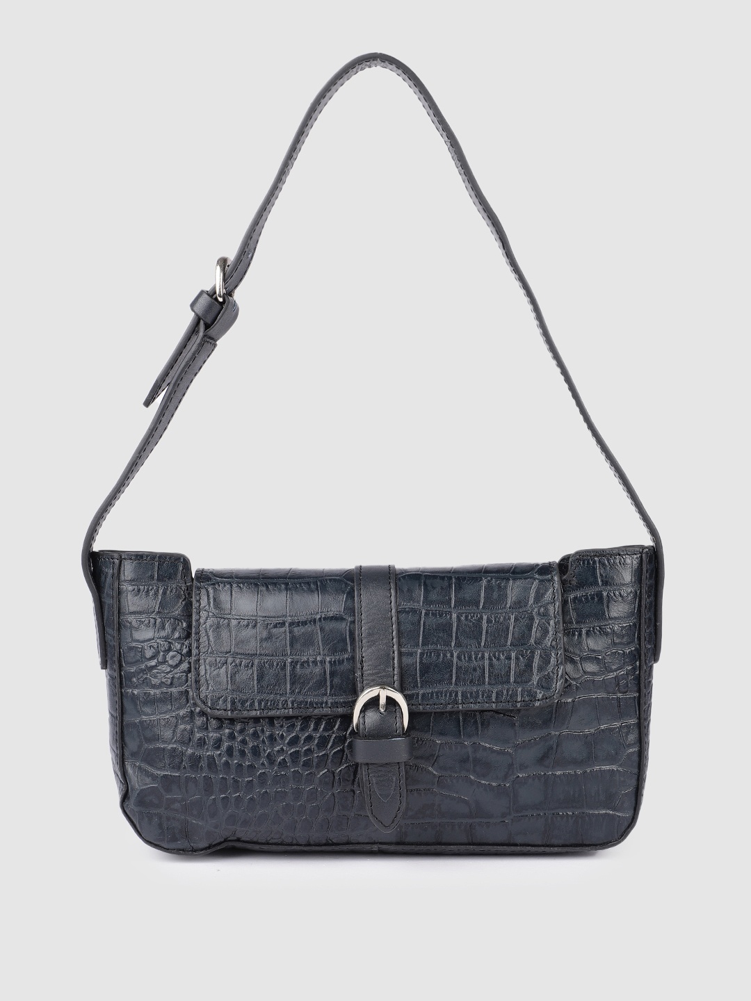 

Hidesign Blue Textured Leather Structured Shoulder Bag
