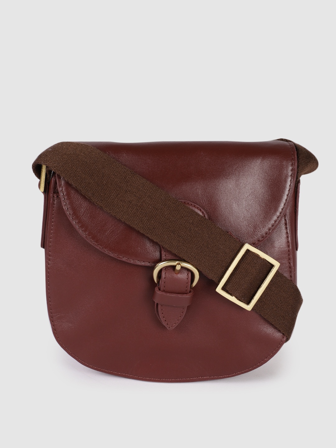 

Hidesign Maroon Leather Structured Sling Bag