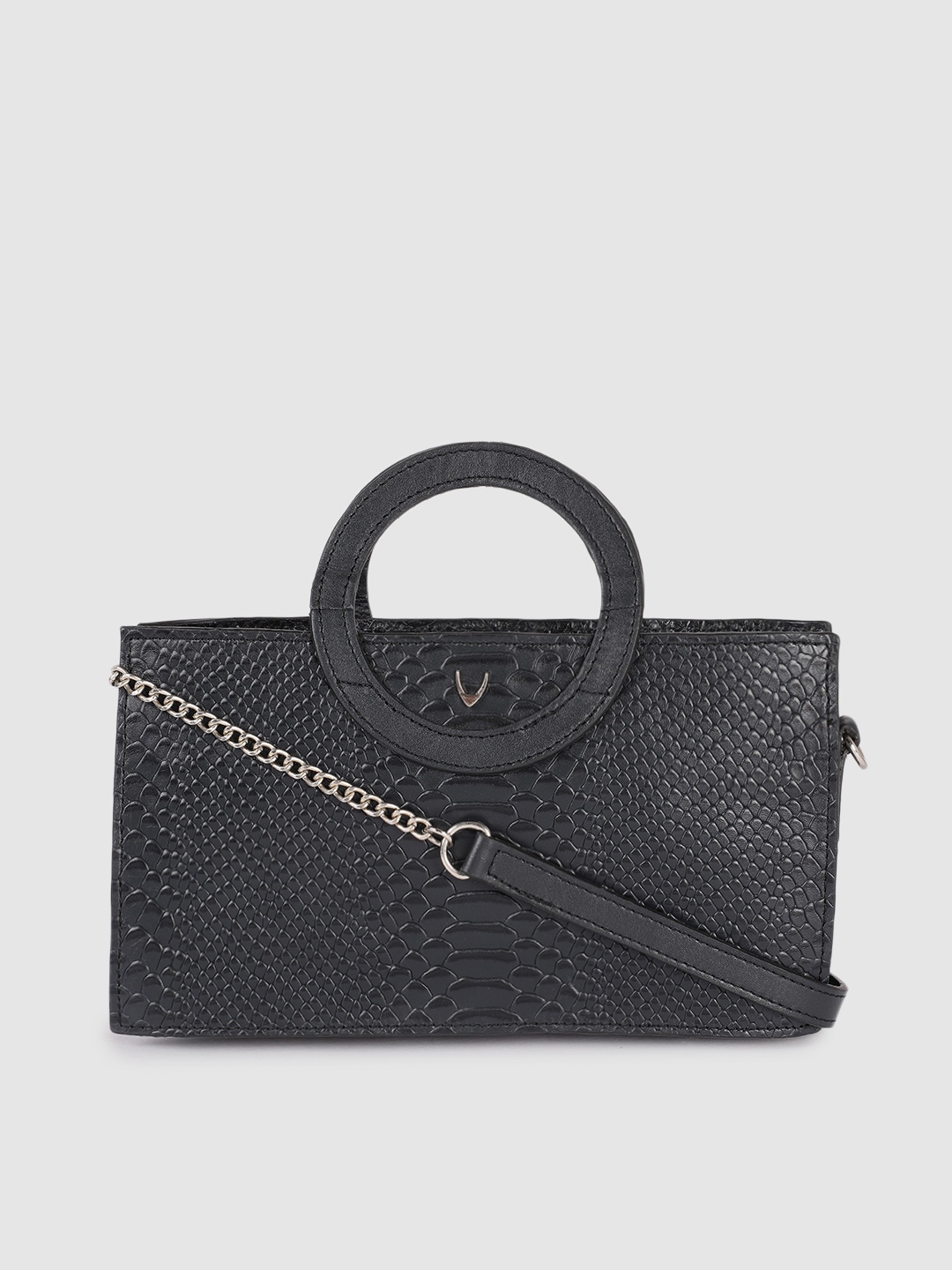 

Hidesign Women Navy Blue Animal Textured Leather Structured Handheld Bag