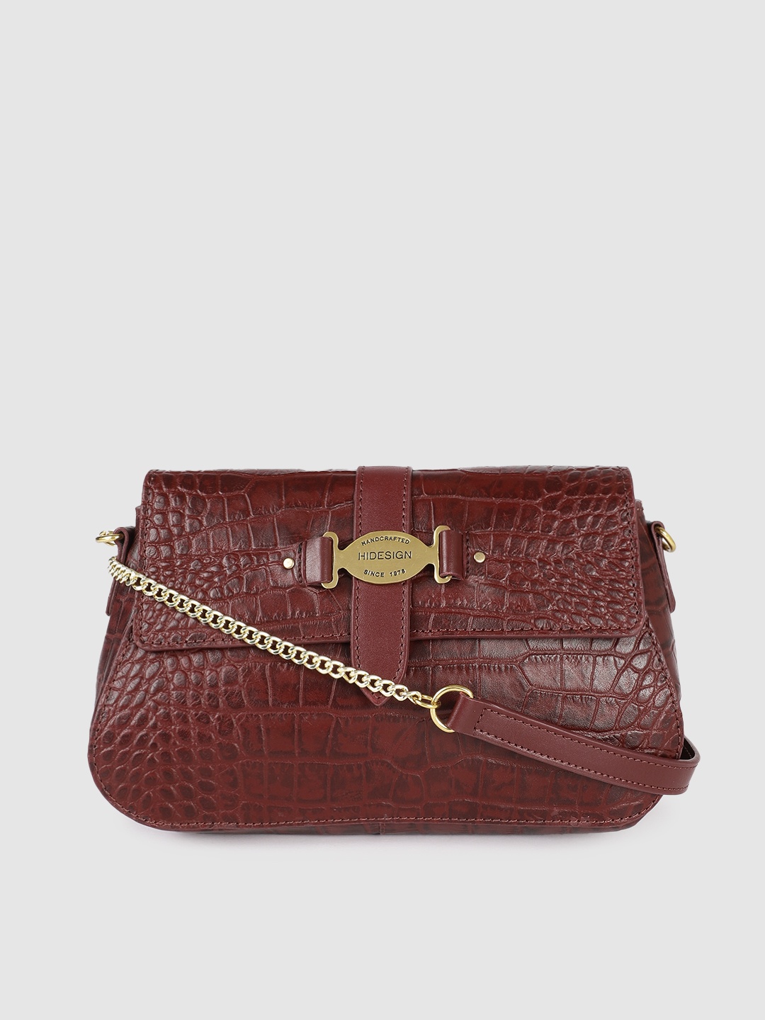 

Hidesign Maroon Animal Textured Leather Structured Sling Bag