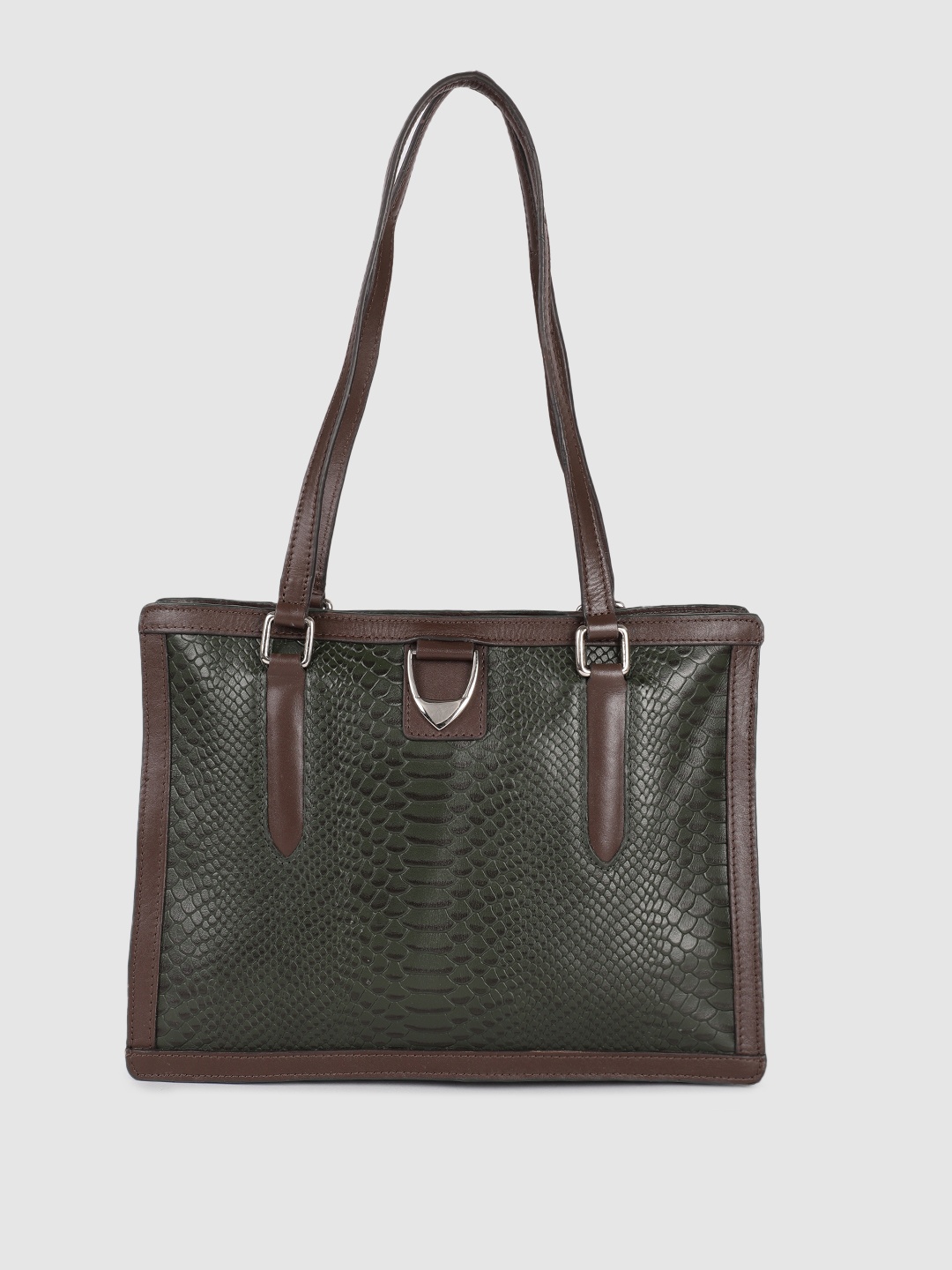 

Hidesign Green Textured Leather Structured Shoulder Bag