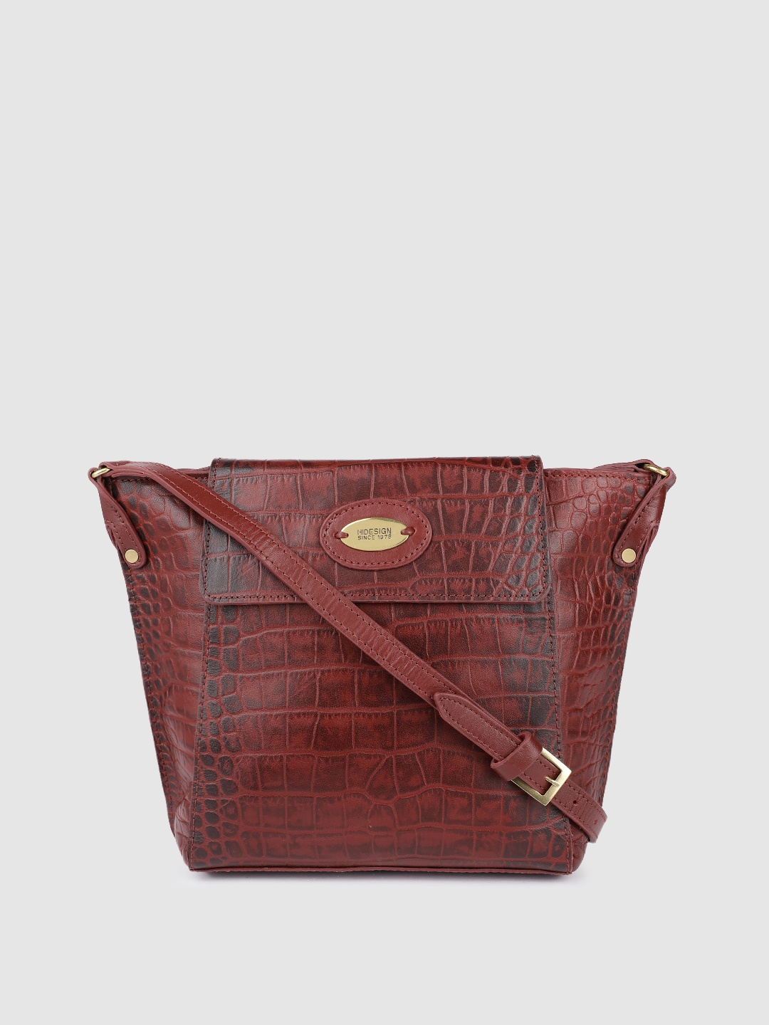 

Hidesign Red Textured Leather Structured Sling Bag